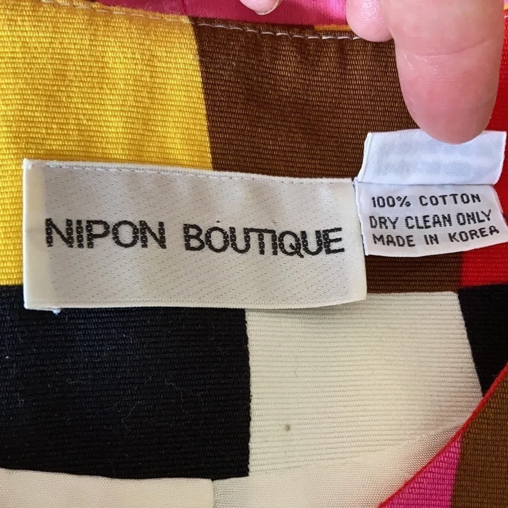 𝅺NIPON BOUTIQUE VTG color block 100% cotton blazer Sz 14